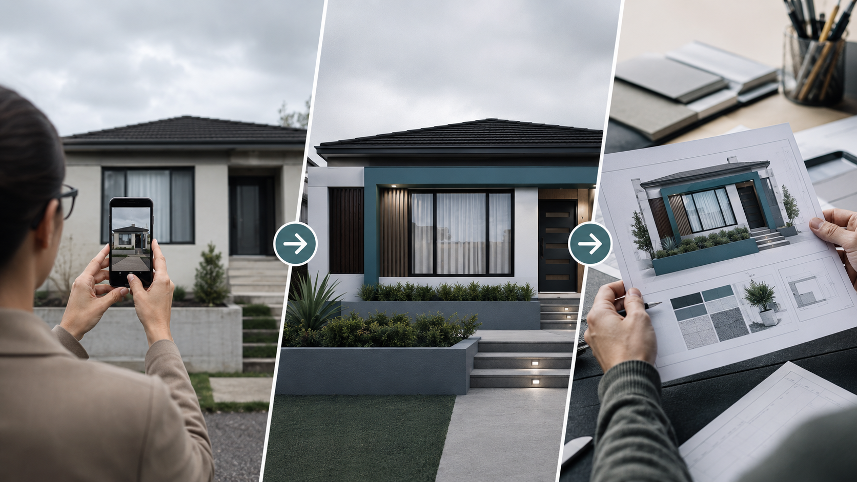 Three-step facade workflow: photograph, visualise, plan